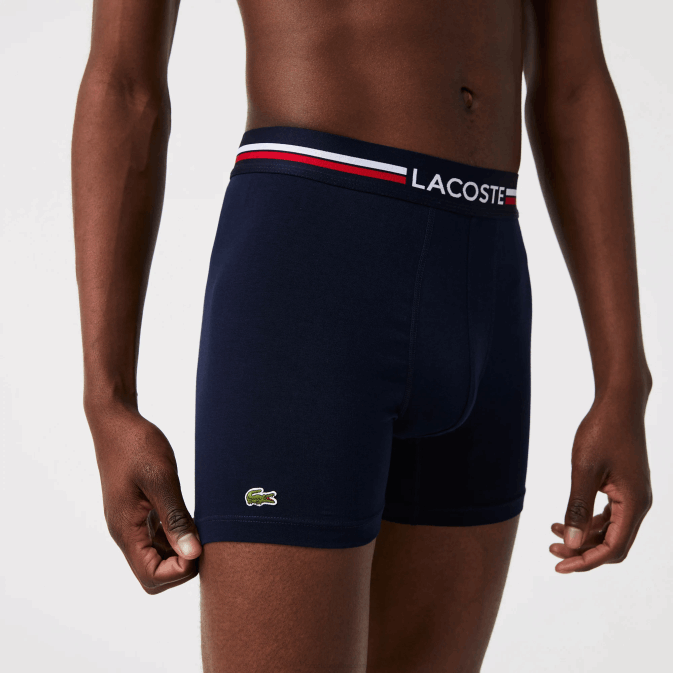 bleu marine blanc 525 V6HV1424 Hommes Lacoste Lot de 3 boxers longs en jersey de coton stretch
