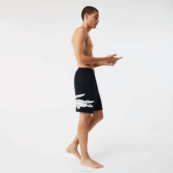 bleu marine blanc 525 V6HV1454 Hommes Lacoste short d\intérieur en coton stretch à imprimé crocodile et logo