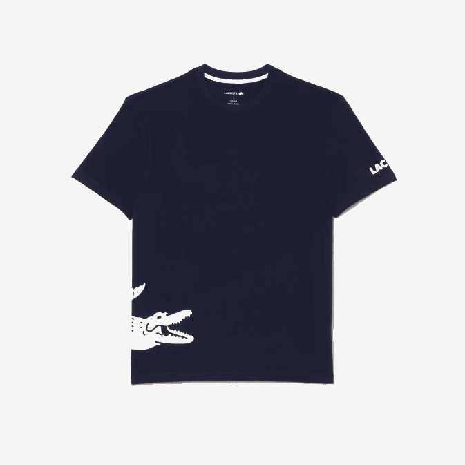 bleu marine blanc 525 V6HV495 Hommes Lacoste t-shirt en jersey de coton à imprimé contrasté