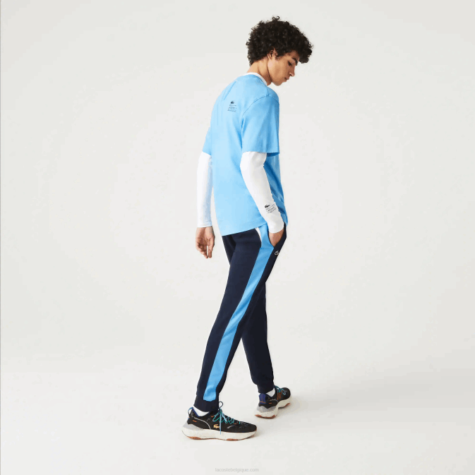 bleu marine blanc 61e V6HV993 Hommes Lacoste pantalon de survêtement de tennis résistant à la course
