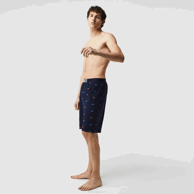 bleu marine blanc qrn V6HV1499 Hommes Lacoste short d\intérieur en molleton de coton imprimé crocodiles