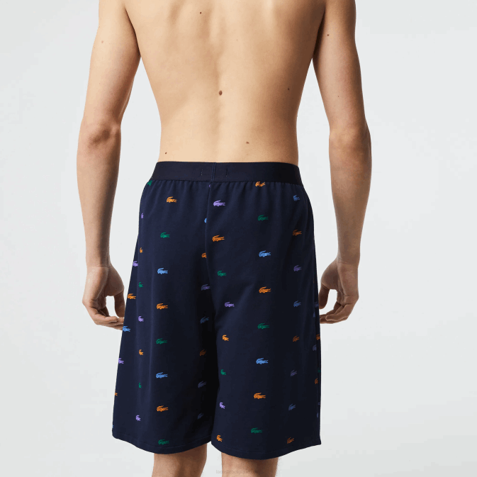 bleu marine blanc qrn V6HV1499 Hommes Lacoste short d\intérieur en molleton de coton imprimé crocodiles