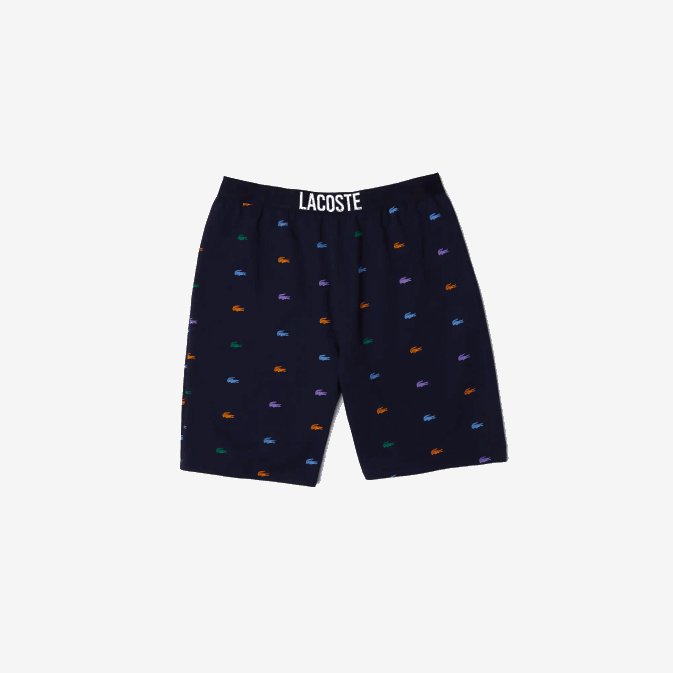 bleu marine blanc qrn V6HV1499 Hommes Lacoste short d\intérieur en molleton de coton imprimé crocodiles