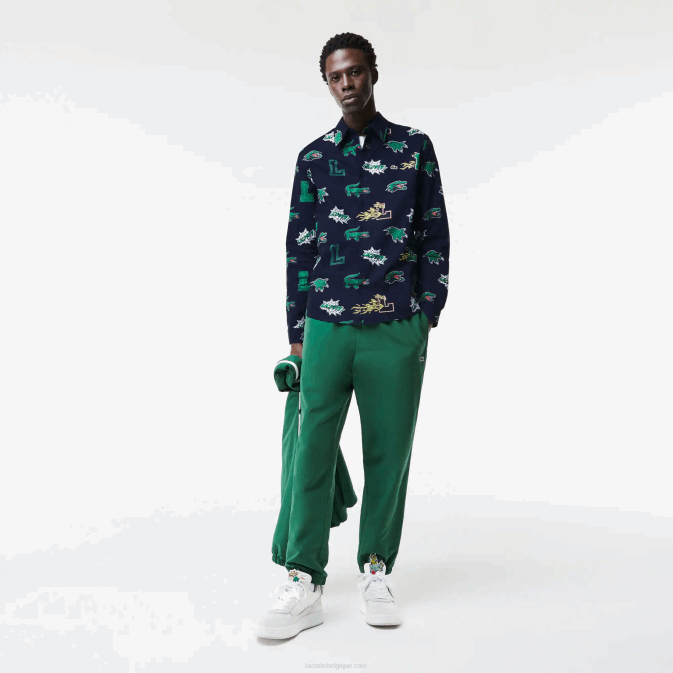 bleu marine blanc qrn V6HV1575 Hommes Lacoste chemise coupe classique à imprimé crocodile