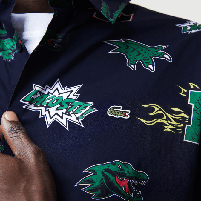 bleu marine blanc qrn V6HV1575 Hommes Lacoste chemise coupe classique à imprimé crocodile