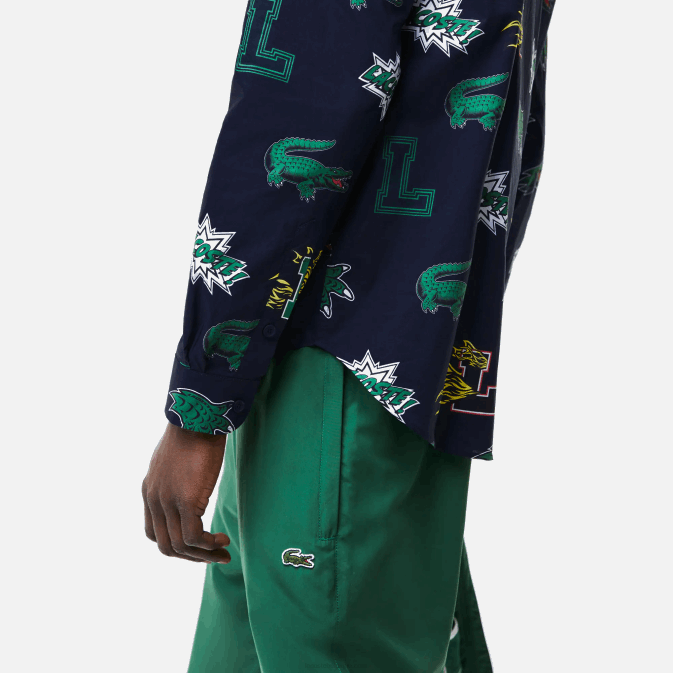 bleu marine blanc qrn V6HV1575 Hommes Lacoste chemise coupe classique à imprimé crocodile