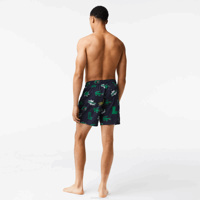 bleu marine blanc qrn V6HV1670 Hommes Lacoste maillot de bain doublé en filet