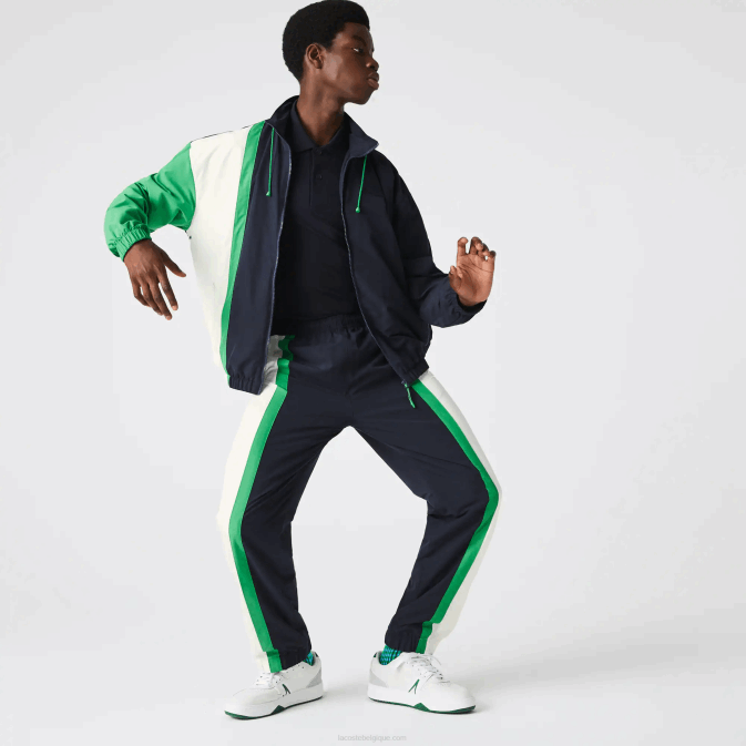 bleu marine blanc vert 19v V6HV1180 Hommes Lacoste pantalon de survêtement color-block léger et déperlant