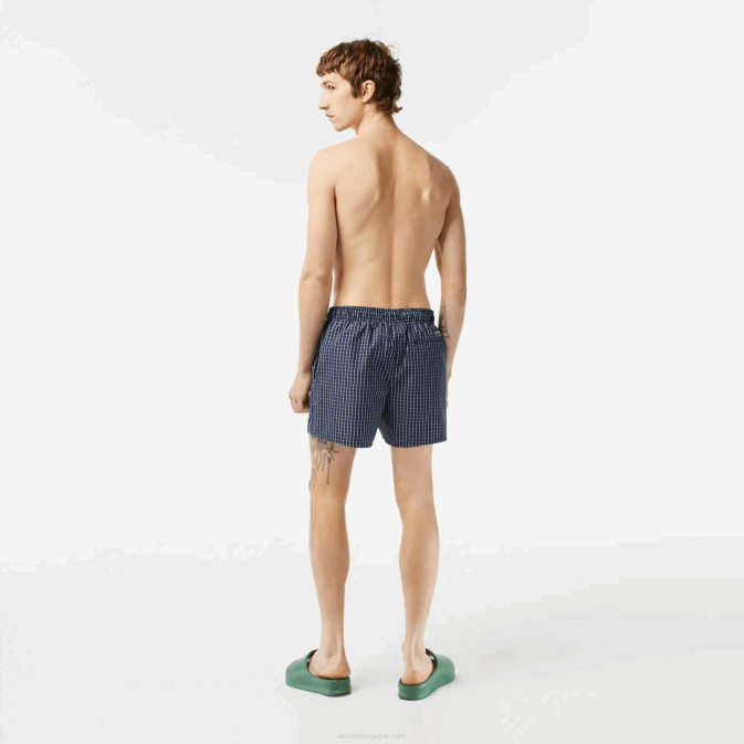 bleu marine blanc xch V6HV532 Hommes Lacoste short de bain à carreaux en polyester recyclé