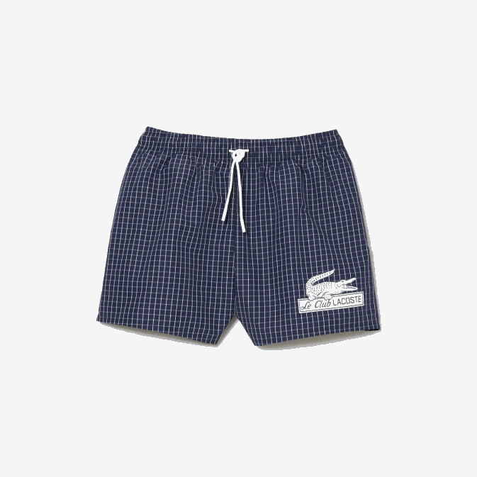 bleu marine blanc xch V6HV532 Hommes Lacoste short de bain à carreaux en polyester recyclé