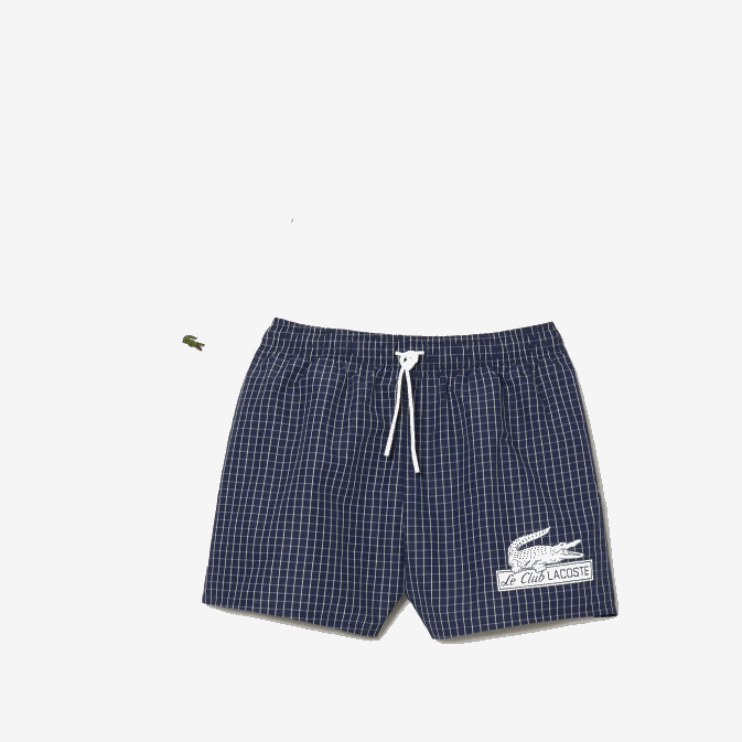 bleu marine blanc xch V6HV532 Hommes Lacoste short de bain à carreaux en polyester recyclé