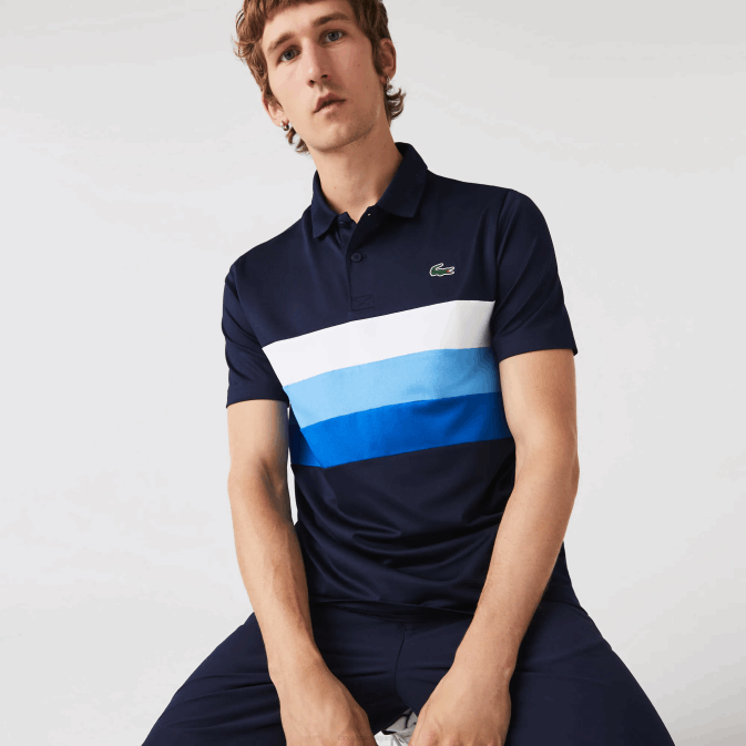 bleu marine blanc zf2 V6HV826 Hommes Lacoste polo de golf sport rayure tricolore