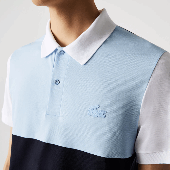 bleu marine bleu clair blanc tx4 V6HV867 Hommes Lacoste polo regular fit léger et respirant en piqué color block