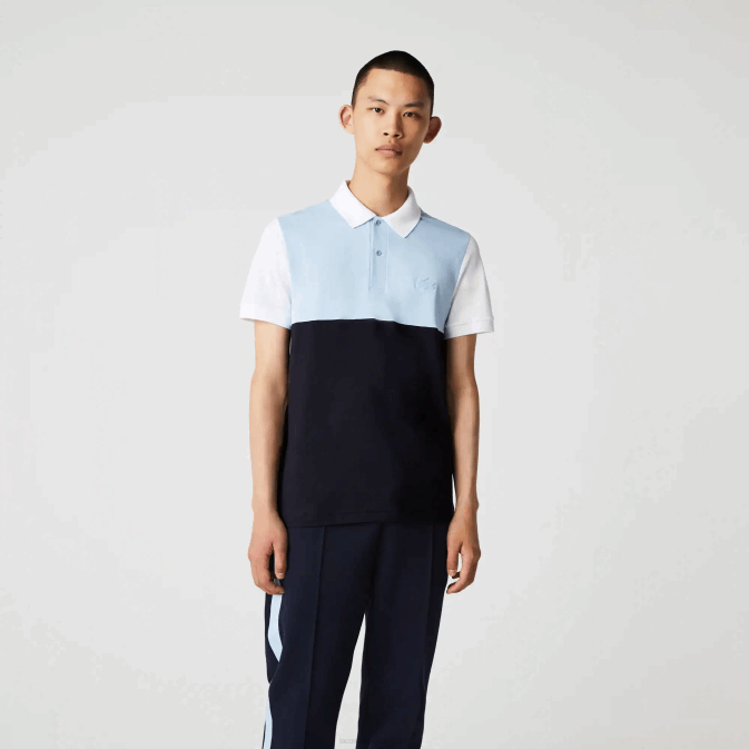 bleu marine bleu clair blanc tx4 V6HV867 Hommes Lacoste polo regular fit léger et respirant en piqué color block