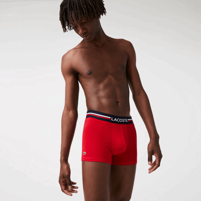 bleu marine gris rouge chine w34 V6HV1347 Hommes Lacoste lot de 3 boxers emblématiques à ceinture tricolore