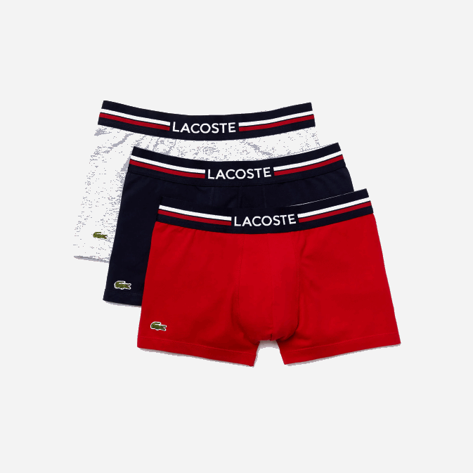 bleu marine gris rouge chine w34 V6HV1347 Hommes Lacoste lot de 3 boxers emblématiques à ceinture tricolore
