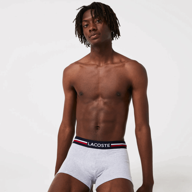 bleu marine gris rouge chine w34 V6HV1347 Hommes Lacoste lot de 3 boxers emblématiques à ceinture tricolore