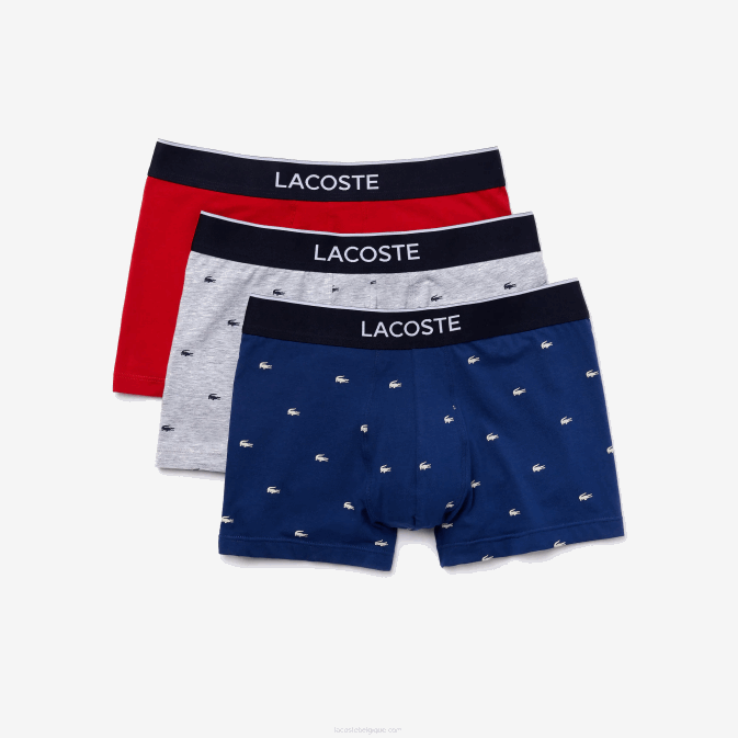 bleu marine gris rouge chine w3t V6HV1327 Hommes Lacoste lot de 3 boxers signature décontractés