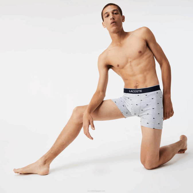 bleu marine gris rouge chine w3t V6HV1428 Hommes Lacoste Lot de 3 boxers longs en coton stretch avec taille marquée