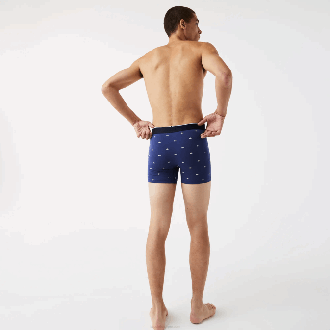 bleu marine gris rouge chine w3t V6HV1428 Hommes Lacoste Lot de 3 boxers longs en coton stretch avec taille marquée