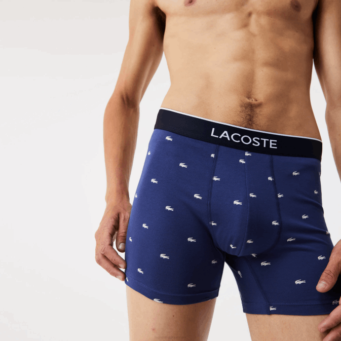 bleu marine gris rouge chine w3t V6HV1428 Hommes Lacoste Lot de 3 boxers longs en coton stretch avec taille marquée