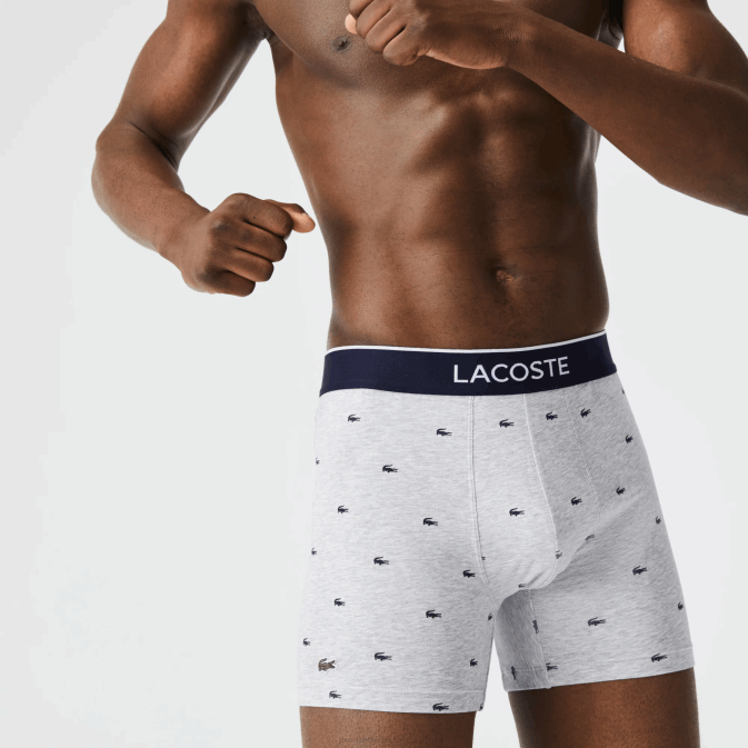 bleu marine gris rouge chine w3t V6HV1428 Hommes Lacoste Lot de 3 boxers longs en coton stretch avec taille marquée