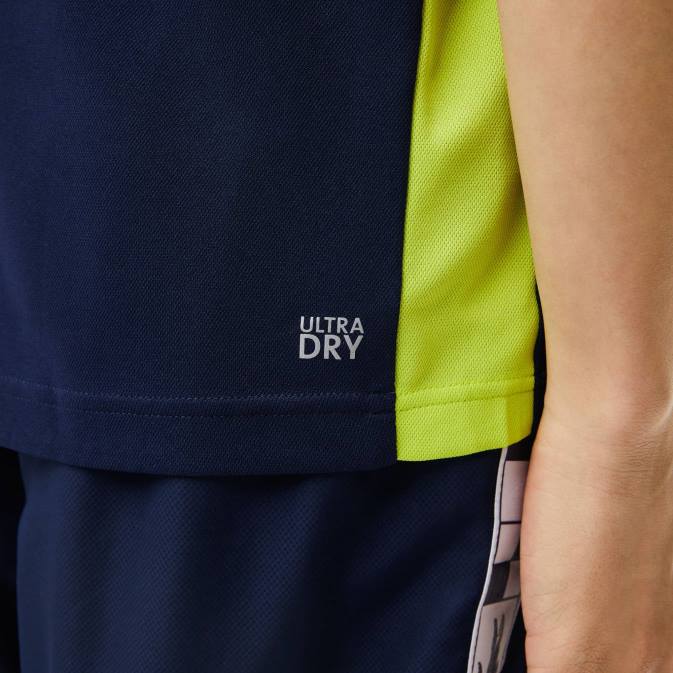 bleu marine jaune blanc kl8 V6HV586 Hommes Lacoste t-shirt de tennis à imprimé crocodile sport