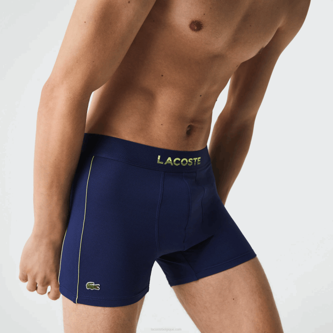 bleu marine jaune flashy 39n V6HV1556 Hommes Lacoste boxer en maille technique respirante