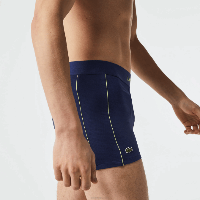 bleu marine jaune flashy 39n V6HV1556 Hommes Lacoste boxer en maille technique respirante
