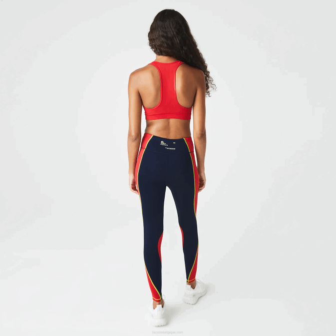 bleu marine rouge 4xh V6HV2532 femmes Lacoste legging sport effet maille color block