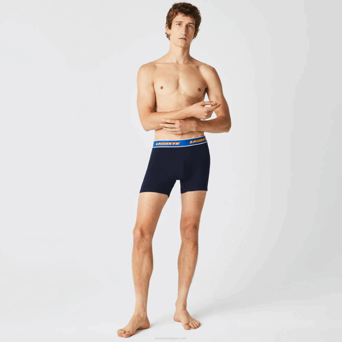 bleu marine rouge blanc bleu lnz V6HV1565 Hommes Lacoste lot de 3 boxers à taille contrastante
