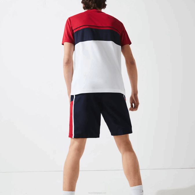 bleu marine rouge blanc mwp V6HV1367 Hommes Lacoste short sport léger à empiècements colorblock