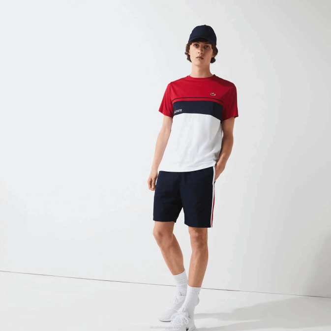 bleu marine rouge blanc mwp V6HV1367 Hommes Lacoste short sport léger à empiècements colorblock