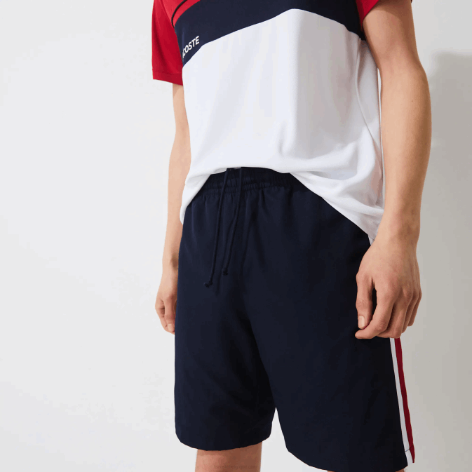 bleu marine rouge blanc mwp V6HV1367 Hommes Lacoste short sport léger à empiècements colorblock