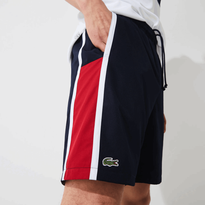 bleu marine rouge blanc mwp V6HV1367 Hommes Lacoste short sport léger à empiècements colorblock