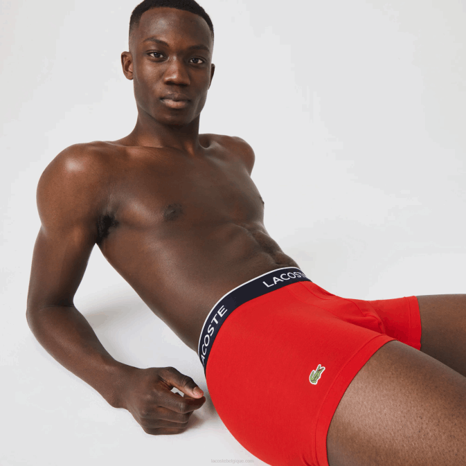bleu marine rouge bleu marine w64 V6HV1610 Hommes Lacoste lot de 3 boxers casual