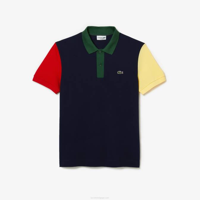 bleu marine rouge jaune vert 821 V6HV558 Hommes Lacoste polo regular fit en petit piqué de coton color block