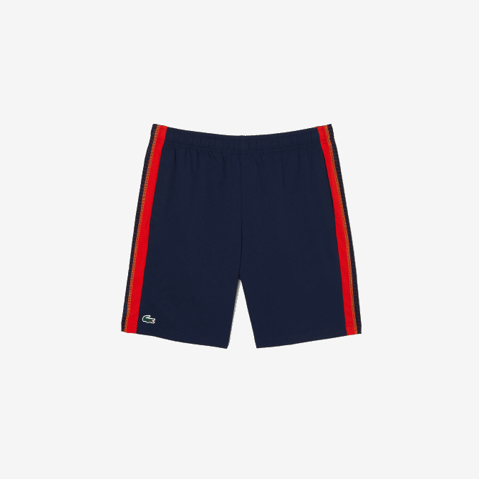 bleu marine rouge orange xii V6HV426 Hommes Lacoste short de tennis en polyester recyclé