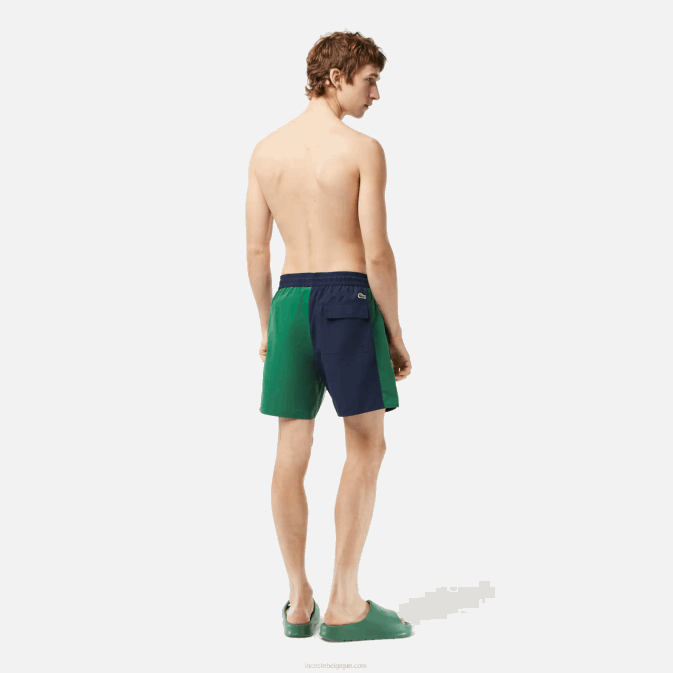 bleu marine vert blanc ast V6HV520 Hommes Lacoste maillot de bain color block en polyester recyclé