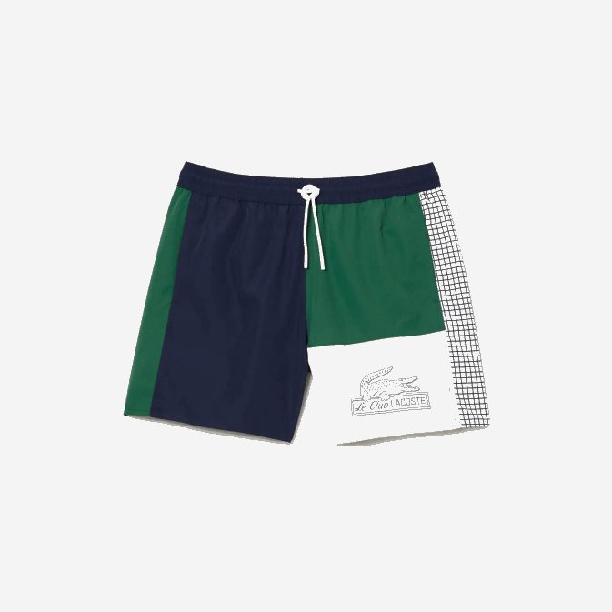 bleu marine vert blanc ast V6HV520 Hommes Lacoste maillot de bain color block en polyester recyclé