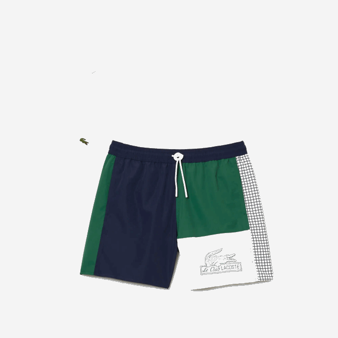 bleu marine vert blanc ast V6HV520 Hommes Lacoste maillot de bain color block en polyester recyclé