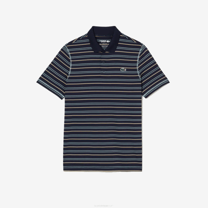 bleu marine vert blanc beige yie V6HV116 Hommes Lacoste polo de golf à rayures en polyester recyclé