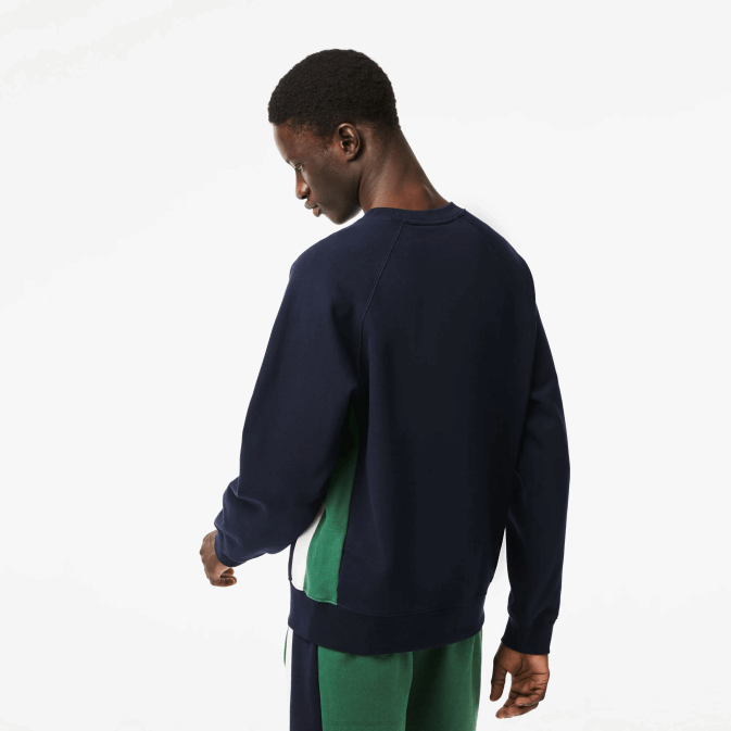bleu marine vert blanc yun V6HV328 Hommes Lacoste sweat color block en molleton brossé