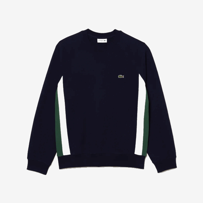 bleu marine vert blanc yun V6HV328 Hommes Lacoste sweat color block en molleton brossé