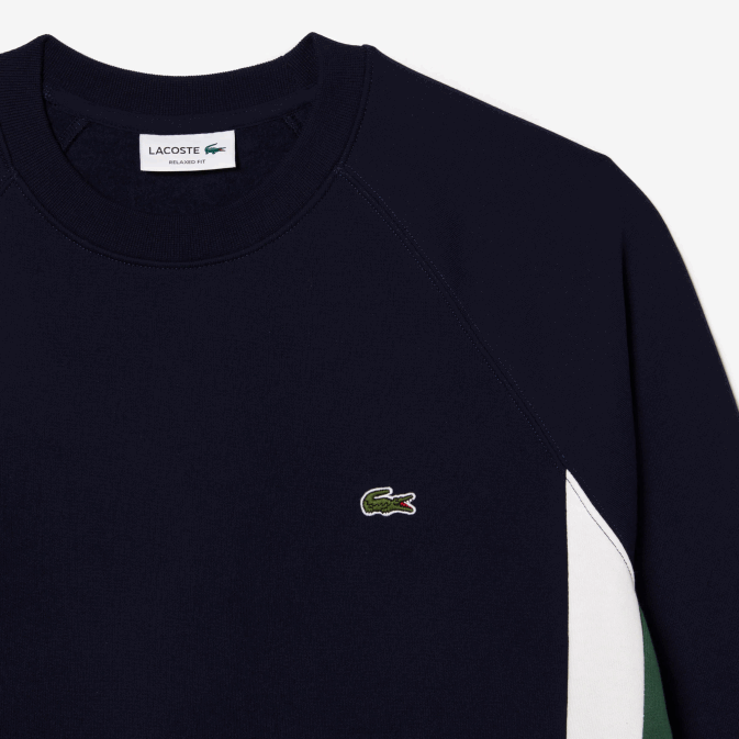 bleu marine vert blanc yun V6HV328 Hommes Lacoste sweat color block en molleton brossé