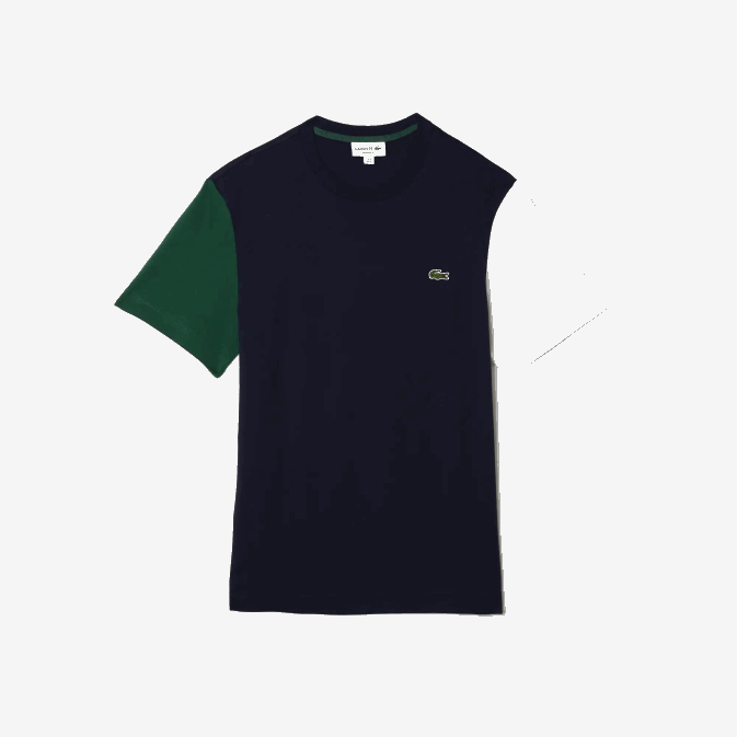 bleu marine vert blanc yun V6HV814 Hommes Lacoste t-shirt coupe classique en jersey de coton color block