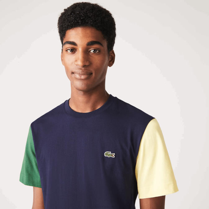 bleu marine vert jaune uxw V6HV811 Hommes Lacoste t-shirt coupe classique en jersey de coton color block