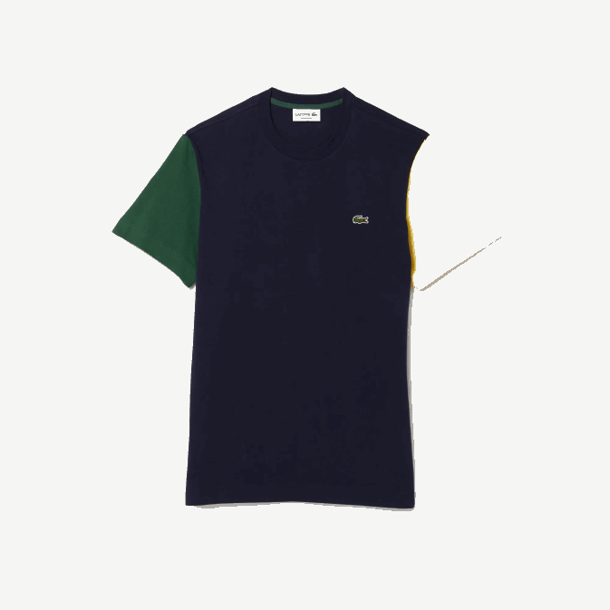 bleu marine vert jaune uxw V6HV811 Hommes Lacoste t-shirt coupe classique en jersey de coton color block