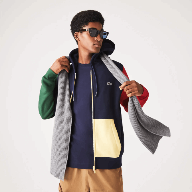 bleu marine vert rouge jaune my2 V6HV1080 Hommes Lacoste sweat zippé à capuche coupe classique color block