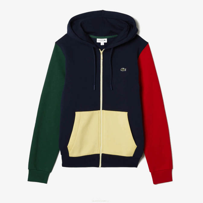 bleu marine vert rouge jaune my2 V6HV1080 Hommes Lacoste sweat zippé à capuche coupe classique color block